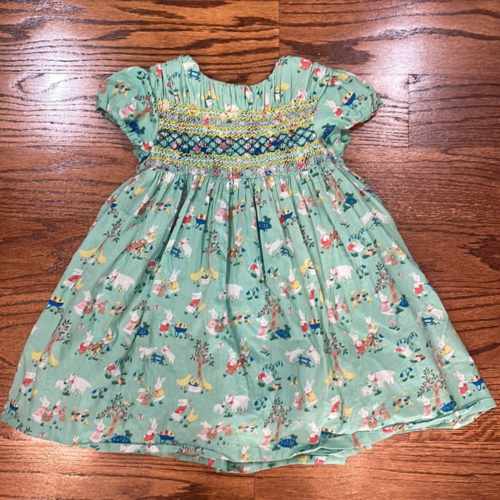 Mini Boden smocked spring dress - bunny print